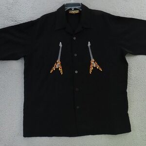Dragonfly Shirt Men XL Black Guitar Flying V Flames Short Sleeve Vintage